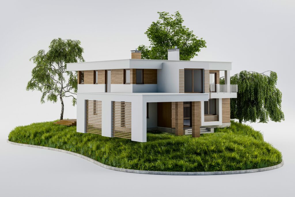 "Image of a beautifully designed home surrounded by a lush garden, representing the ideal residential plot in Jaipur."